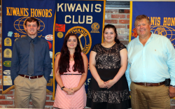 Scholarship recipients include, from left, Justice Peveto, Brook Tant, Angelica Jiminez, and Kiwanis Scholarship Chair, Johnny Trahan.