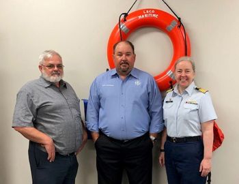 Pictured: John La Flamme, Senior Marine Inspector/ Training Coordinator at U.S. Coast Guard Marine Safety Unit in Port Arthur, Captain Chris Horner, Program Director for LSCO Maritime Program, and Captain Jacqueline M. Twomey, Commanding Officer at U.S. Coast Guard Marine Safety Unit in Port Arthur