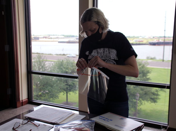 Amanda Ballan preparing face shields