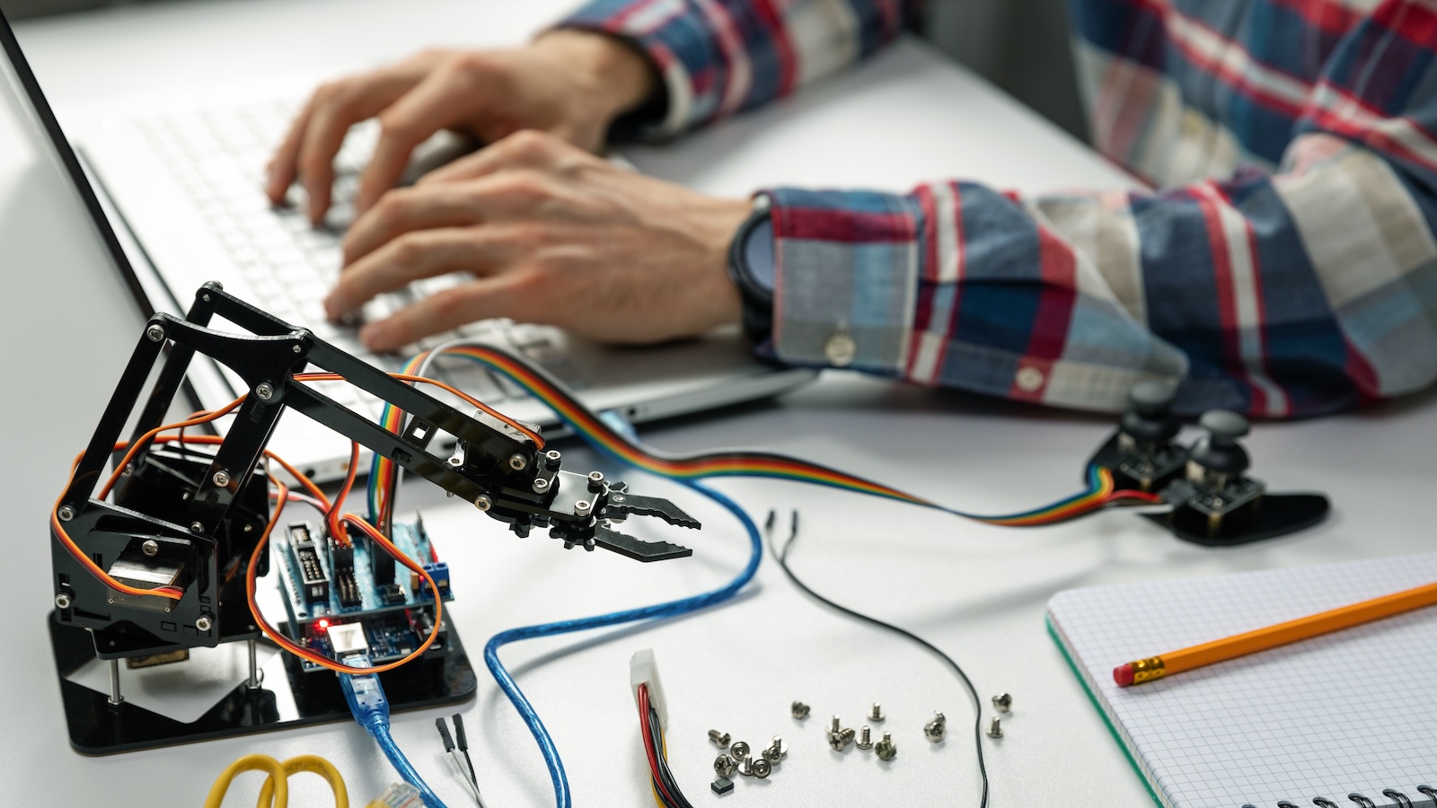 Robotics student at work